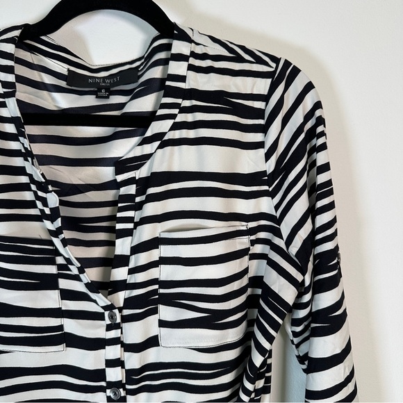 Nine West | Black & White Zebra Print Mini Shirt Dress | Animal Print Dress - Picture 4 of 11